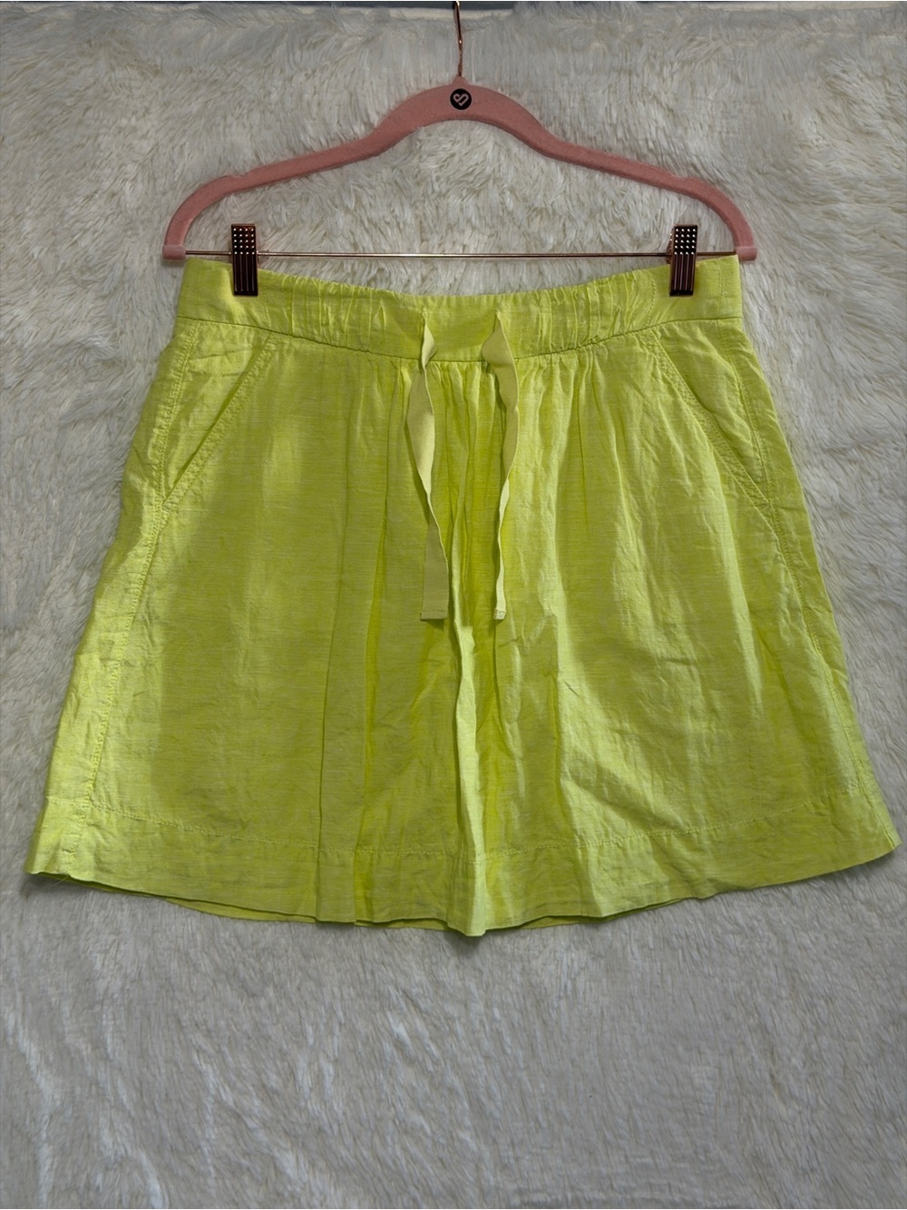 J Crew Womens Lagenlook Linen Mini Skirt Size 4 Citrus Yellow Preppy Pockets